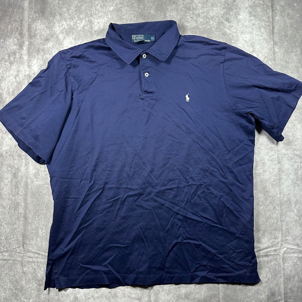Vintage Polo Ralph Lauren Mens XL Navy Blue 100% Pima Cotton Polo Shirt Vtg 90s